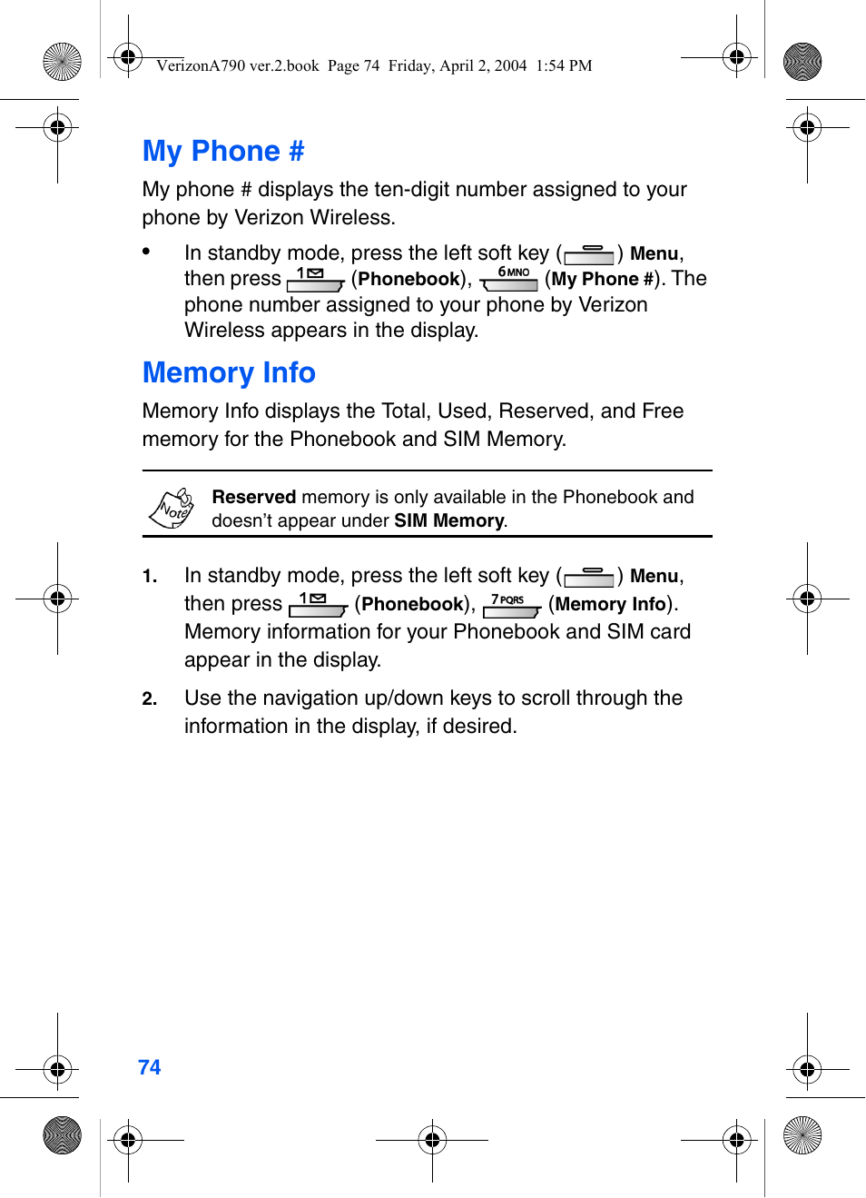 My phone, Memory info | Samsung A790 User Manual | Page 82 / 226