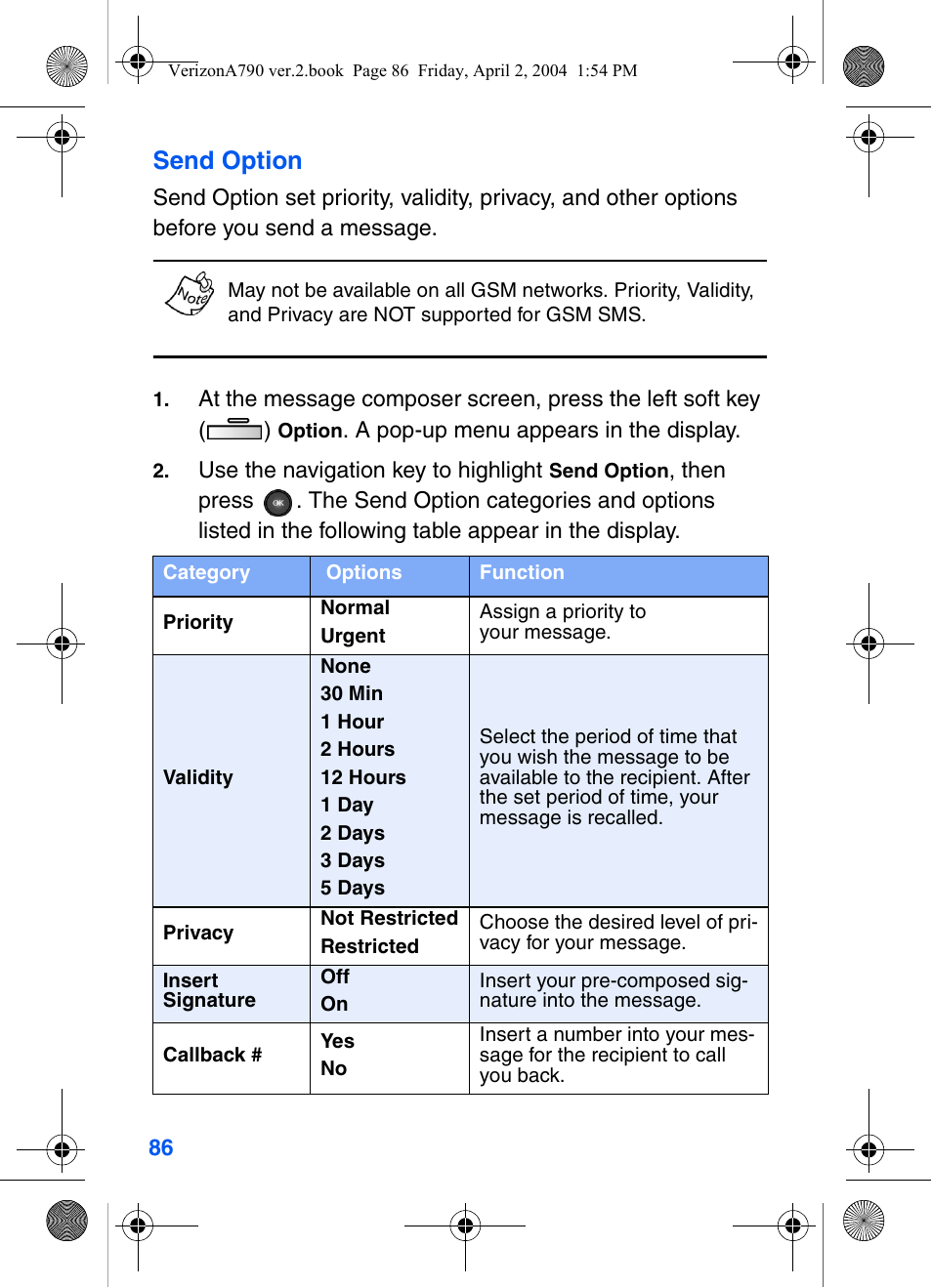 Send option | Samsung A790 User Manual | Page 94 / 226