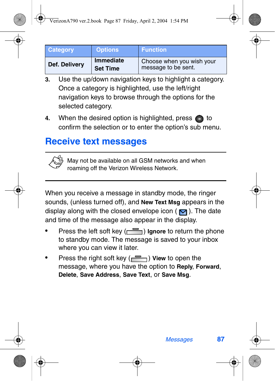 Receive text messages | Samsung A790 User Manual | Page 95 / 226