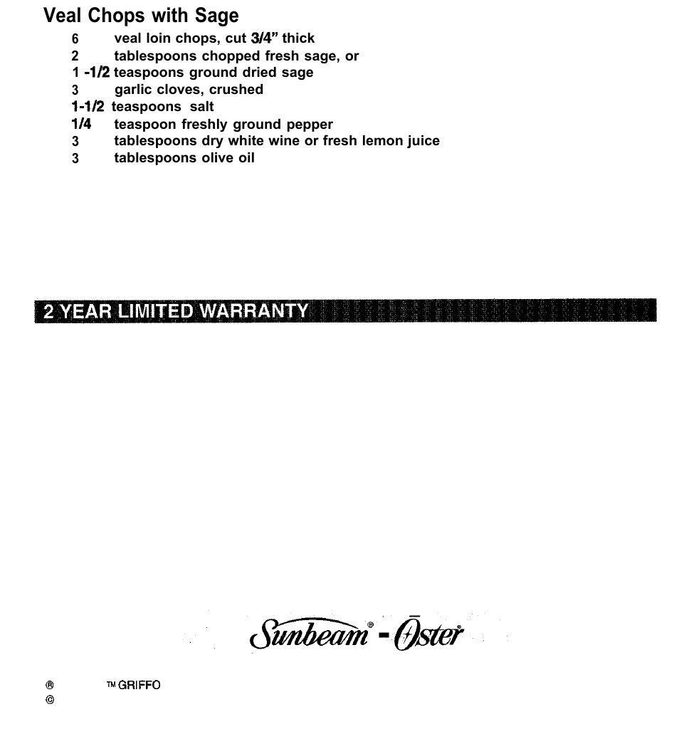 Veal chops with sage | Sunbeam Electric Indoor Grills User Manual | Page 8 / 8