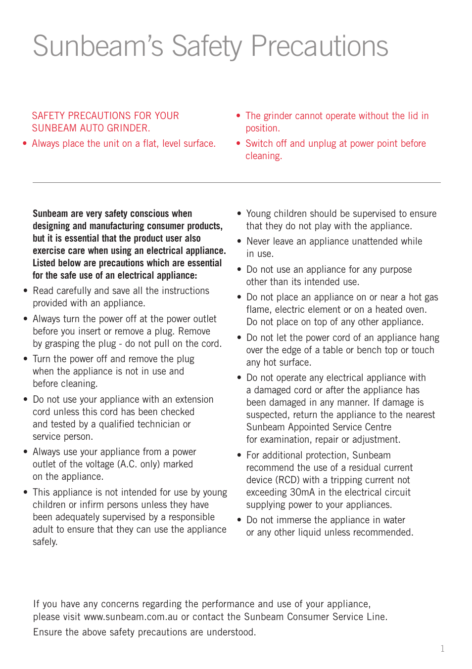 Sunbeam’s safety precautions | Sunbeam EM0415 User Manual | Page 3 / 10