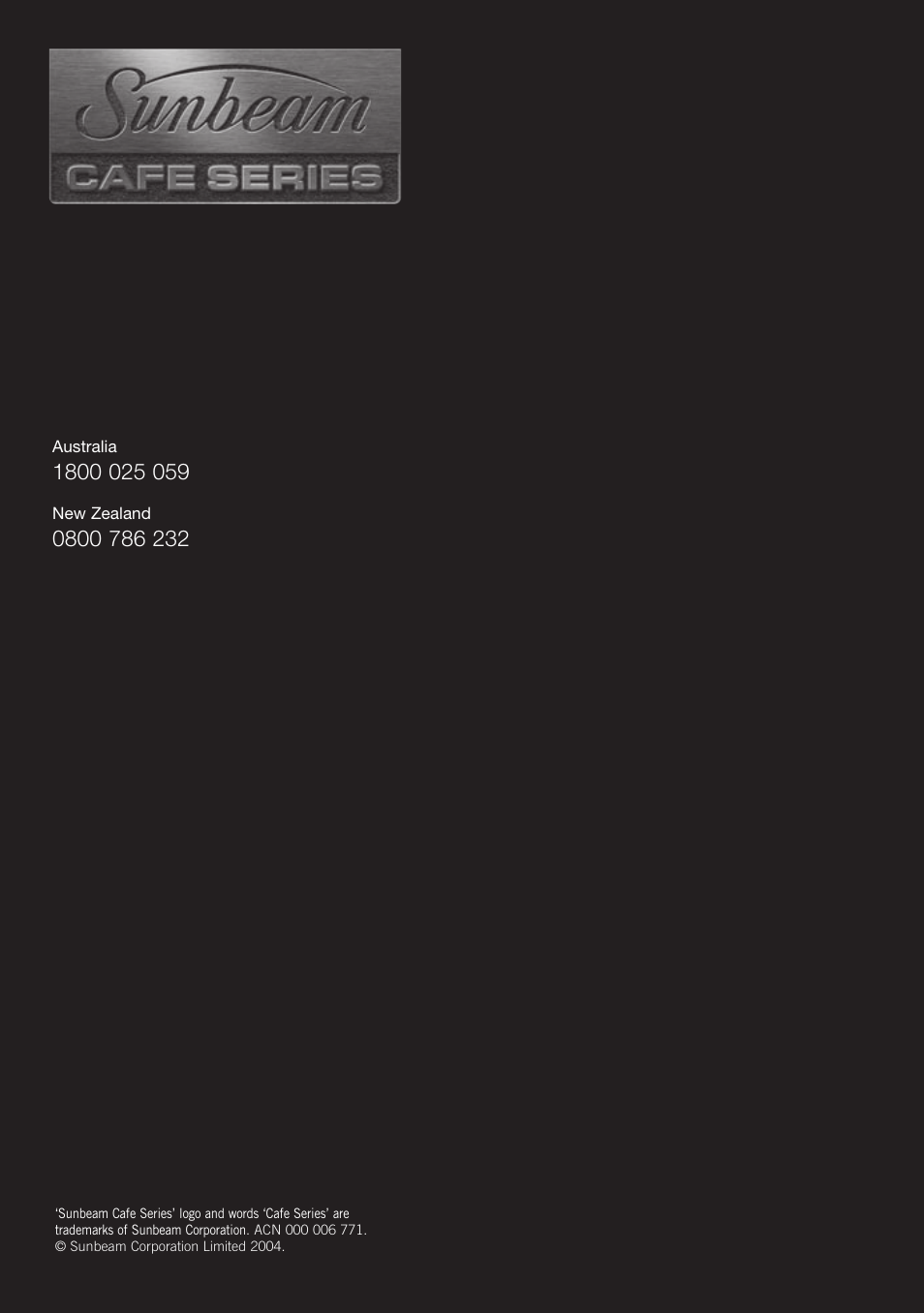 Consumer hotline | Sunbeam JE8500 User Manual | Page 21 / 21