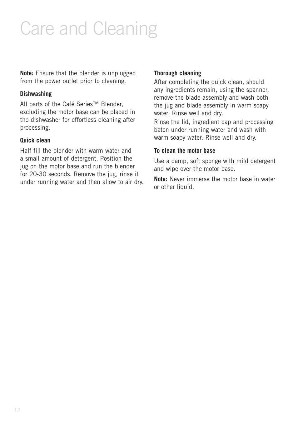 Care and cleaning | Sunbeam PB9500 User Manual | Page 12 / 31