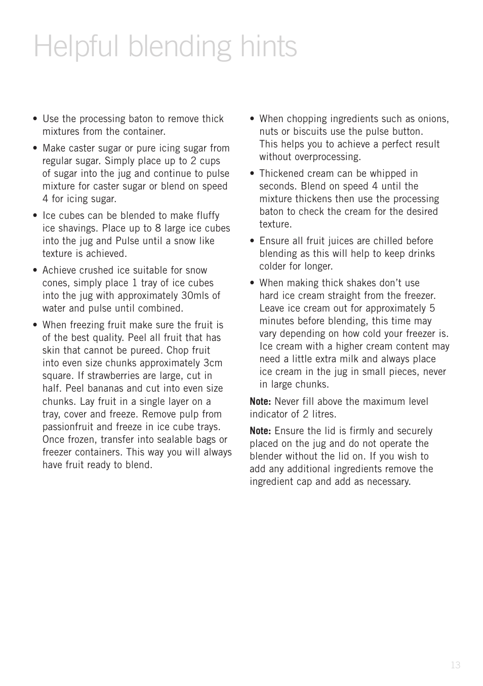 Helpful blending hints | Sunbeam PB9500 User Manual | Page 13 / 31