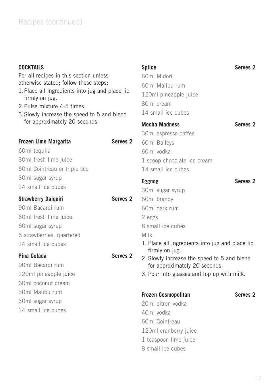 Recipes (continued) | Sunbeam PB9500 User Manual | Page 17 / 31