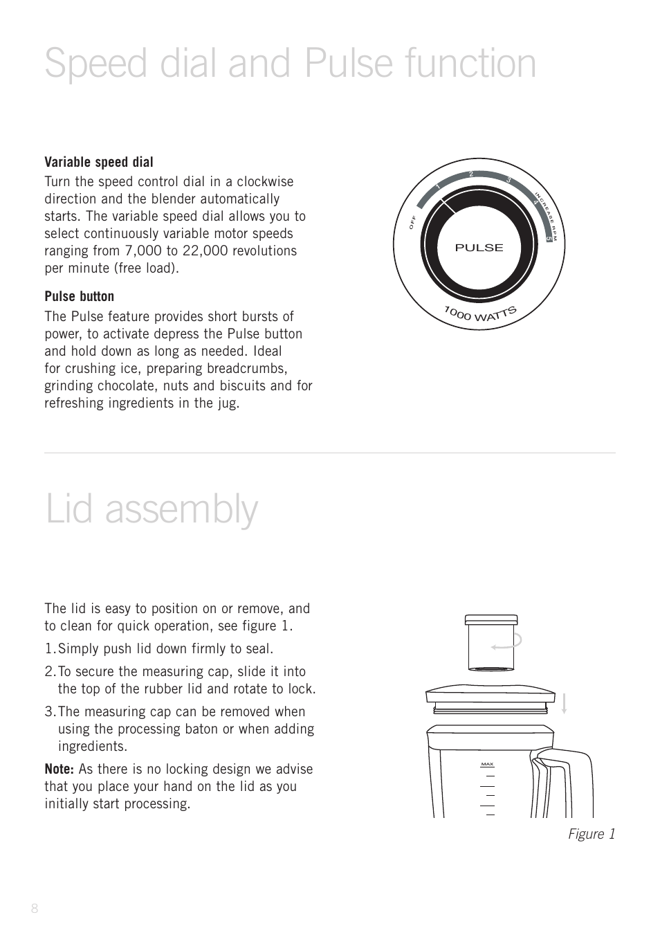 Speed dial and pulse function, Lid assembly, Figure 1 | Sunbeam PB9500 User Manual | Page 8 / 31