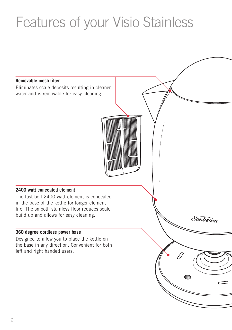Features of your visio stainless | Sunbeam KE7600B User Manual | Page 4 / 10