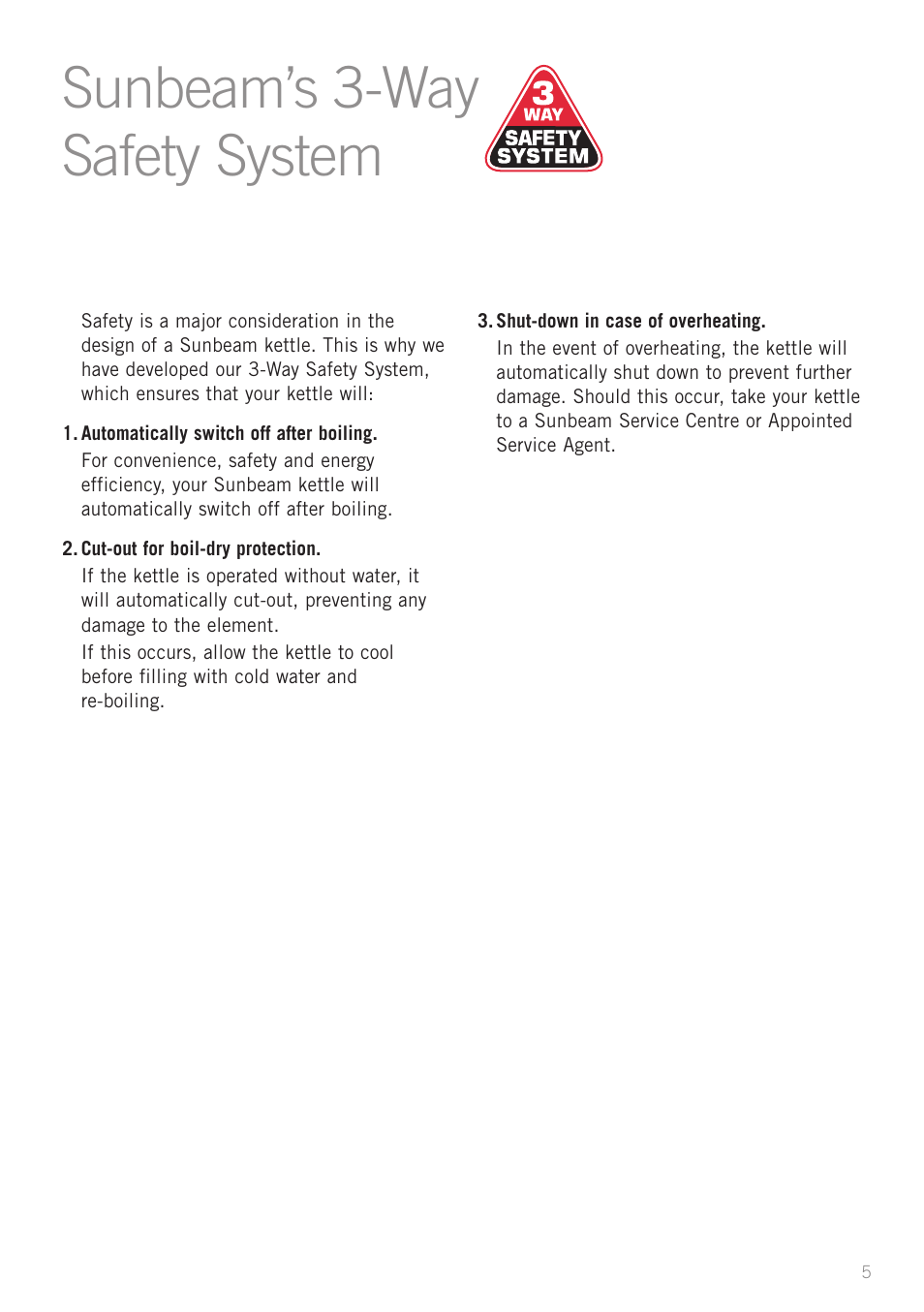 Sunbeam’s 3-way safety system | Sunbeam KE7600B User Manual | Page 7 / 10