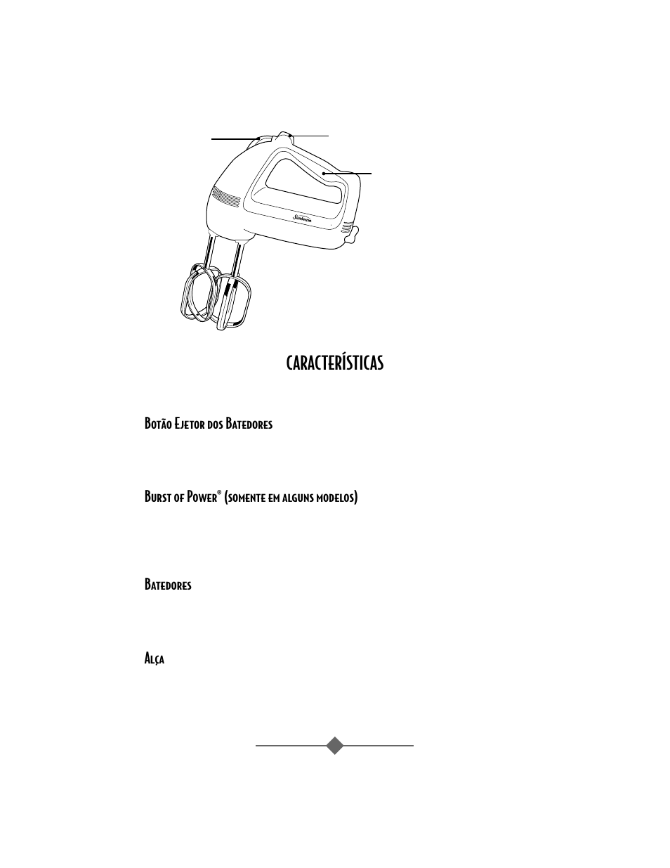Características, Botão ejetor dos batedores, Burst of power® (somente em alguns modelos) | Batedores, Alça | Sunbeam 2484 User Manual | Page 26 / 32