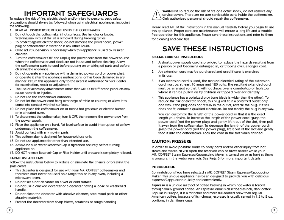 Important safeguards, Save these instructions | Sunbeam BVMC-ECM260 User Manual | Page 2 / 14