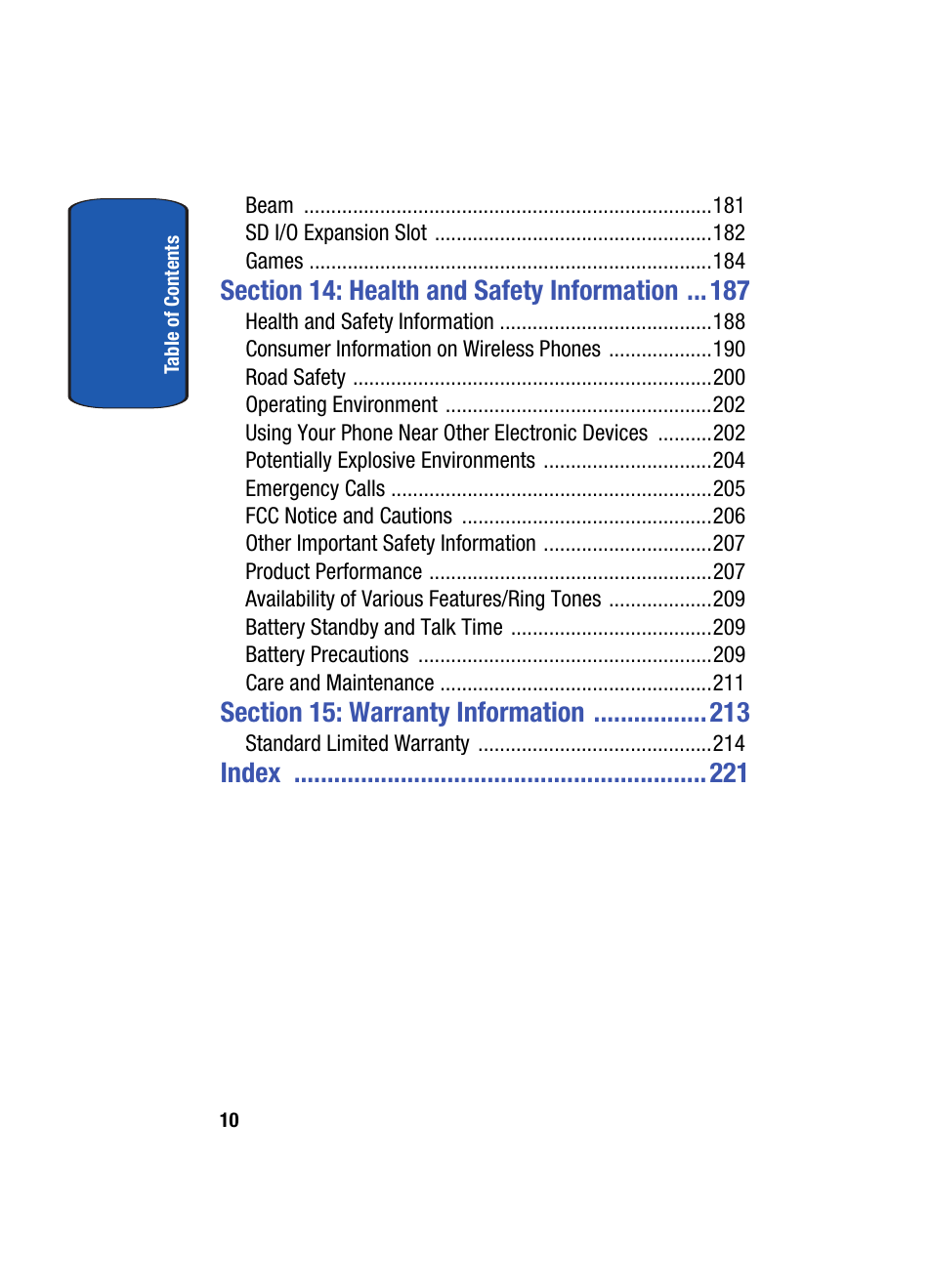 Index | Samsung SCH i830 User Manual | Page 10 / 224