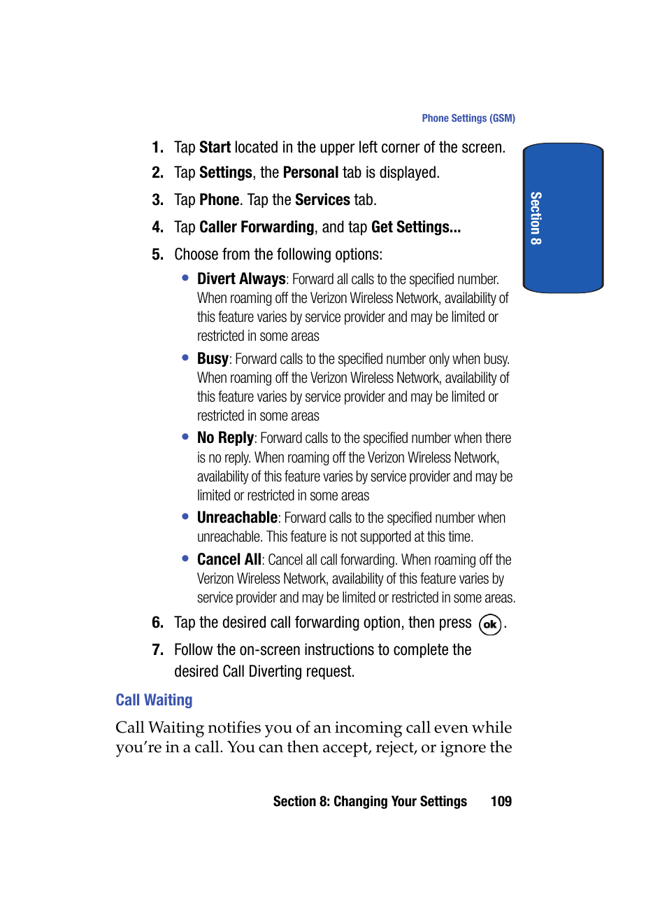 Call waiting | Samsung SCH i830 User Manual | Page 109 / 224