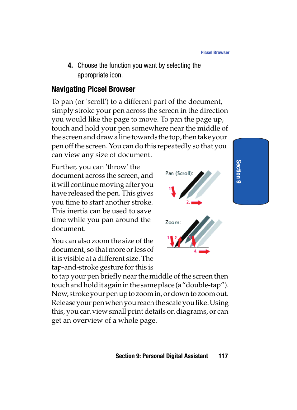 Navigating picsel browser | Samsung SCH i830 User Manual | Page 117 / 224