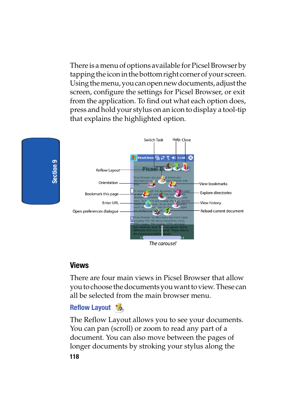 Views, Reflow layout | Samsung SCH i830 User Manual | Page 118 / 224