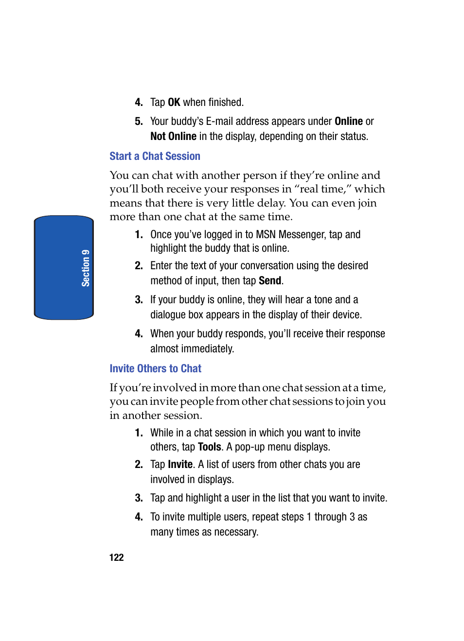 Start a chat session, Invite others to chat | Samsung SCH i830 User Manual | Page 122 / 224