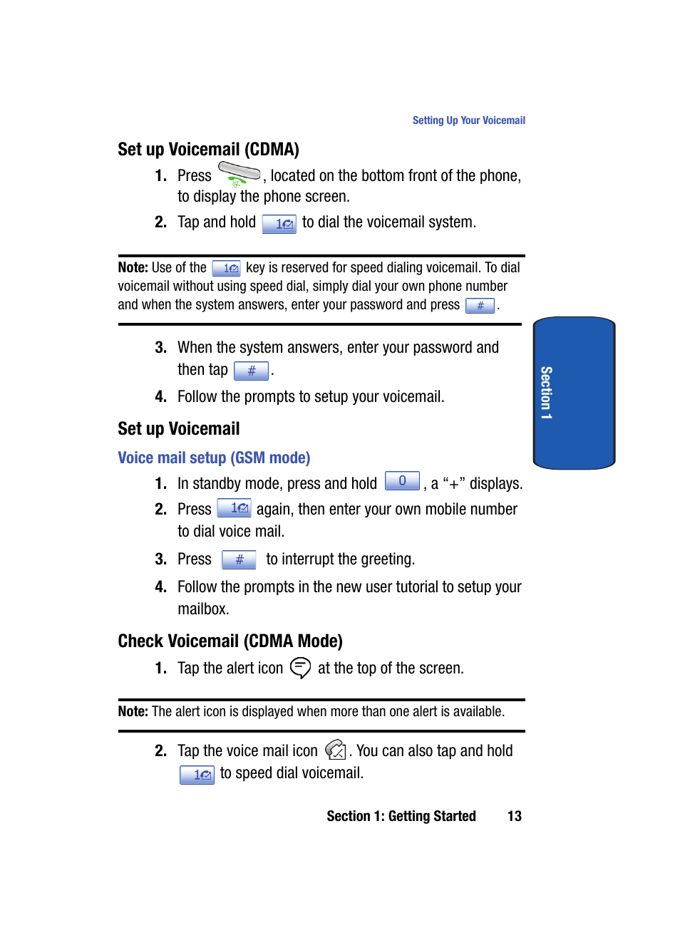 Set up voicemail, Voice mail setup (gsm mode), Check voicemail (cdma mode) | Samsung SCH i830 User Manual | Page 13 / 224