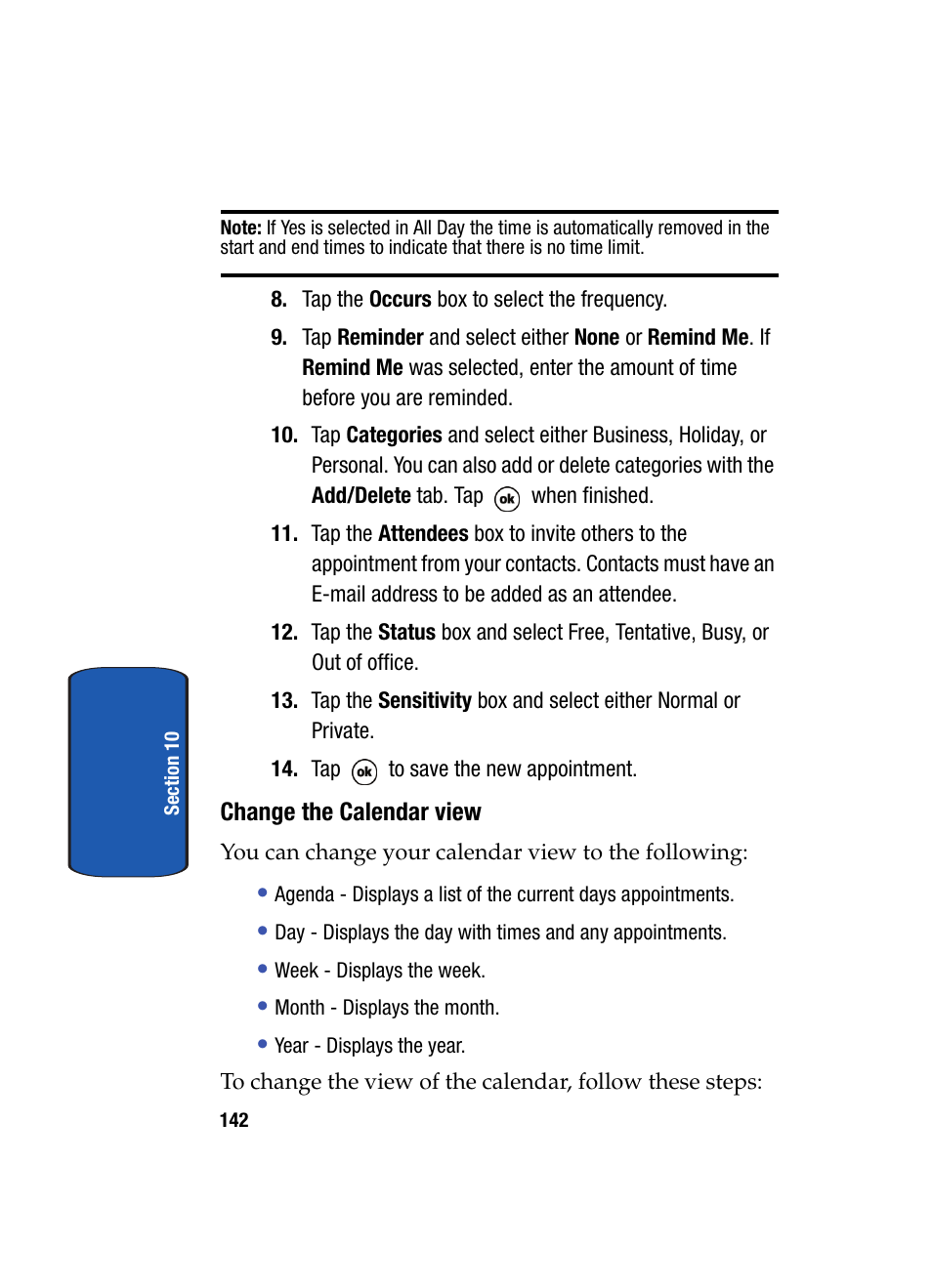 Change the calendar view | Samsung SCH i830 User Manual | Page 142 / 224