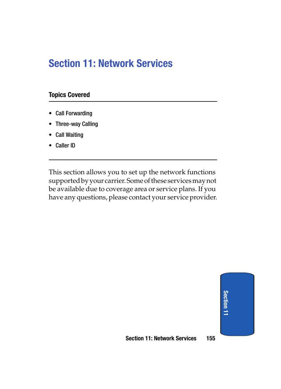 Section 11: network services | Samsung SCH i830 User Manual | Page 155 / 224