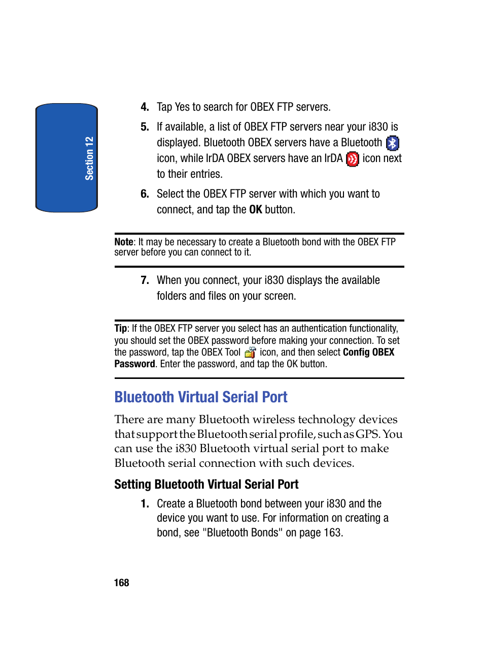 Bluetooth virtual serial port, Setting bluetooth virtual serial port | Samsung SCH i830 User Manual | Page 168 / 224