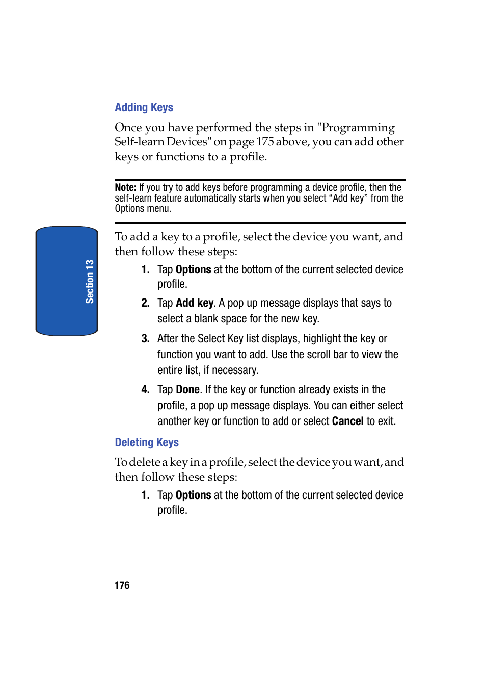 Adding keys, Deleting keys | Samsung SCH i830 User Manual | Page 176 / 224