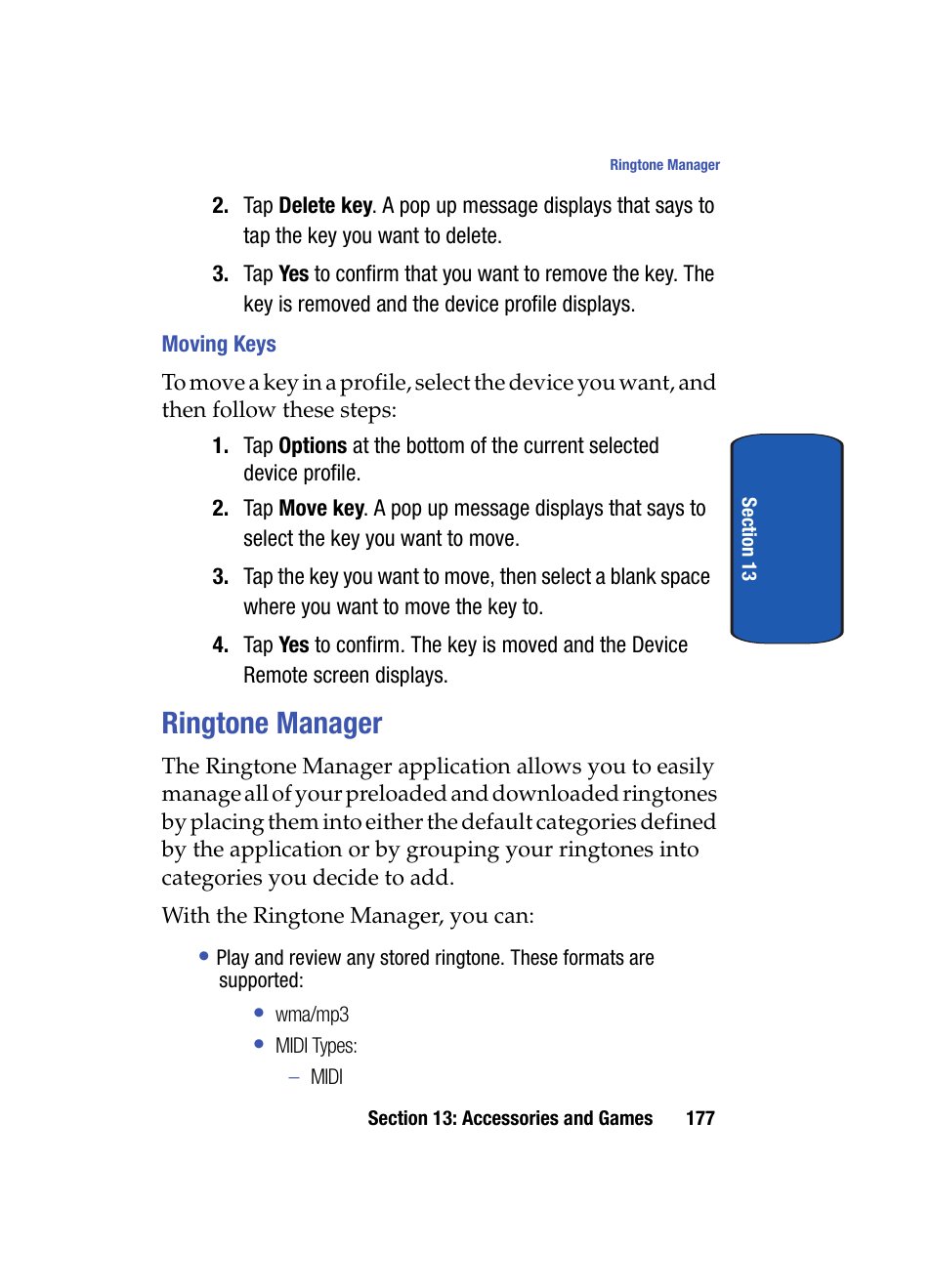 Moving keys, Ringtone manager | Samsung SCH i830 User Manual | Page 177 / 224