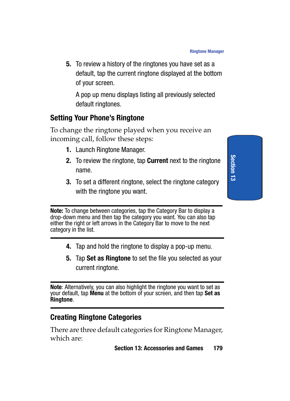 Setting your phone’s ringtone, Creating ringtone categories | Samsung SCH i830 User Manual | Page 179 / 224