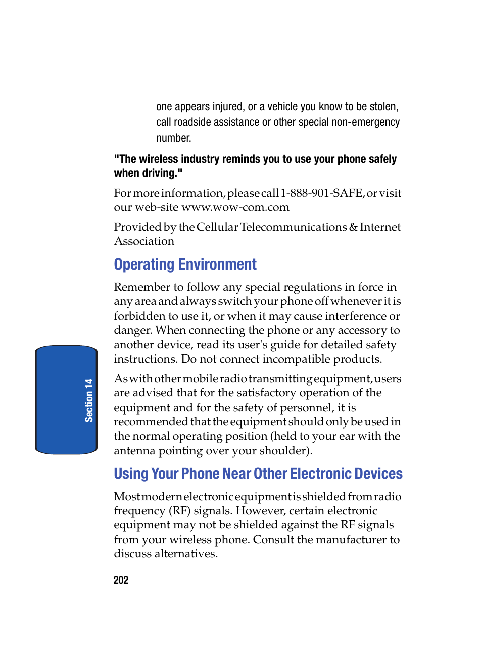 Operating environment, Using your phone near other electronic devices | Samsung SCH i830 User Manual | Page 202 / 224