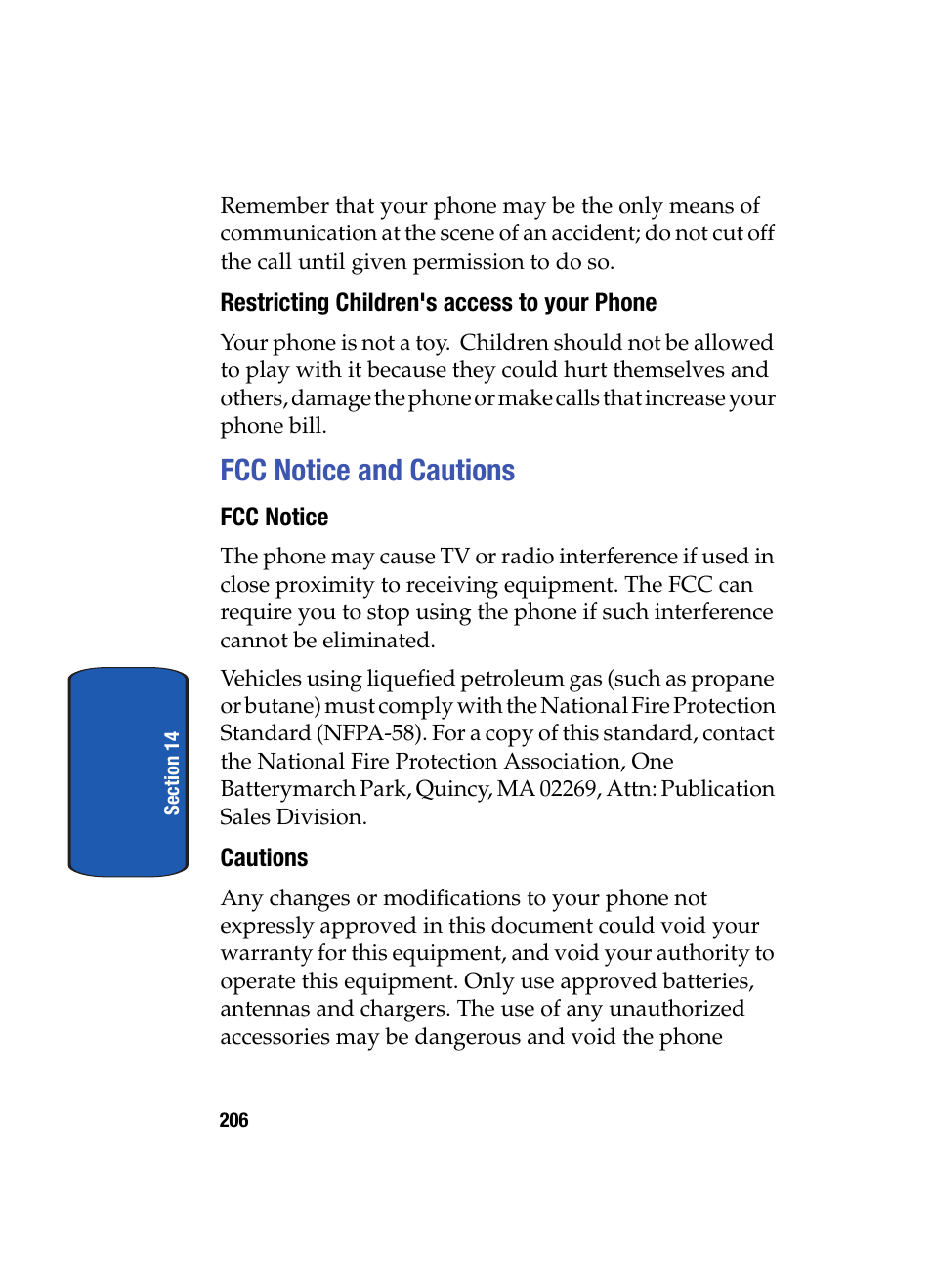 Restricting children's access to your phone, Fcc notice and cautions, Fcc notice | Cautions | Samsung SCH i830 User Manual | Page 206 / 224