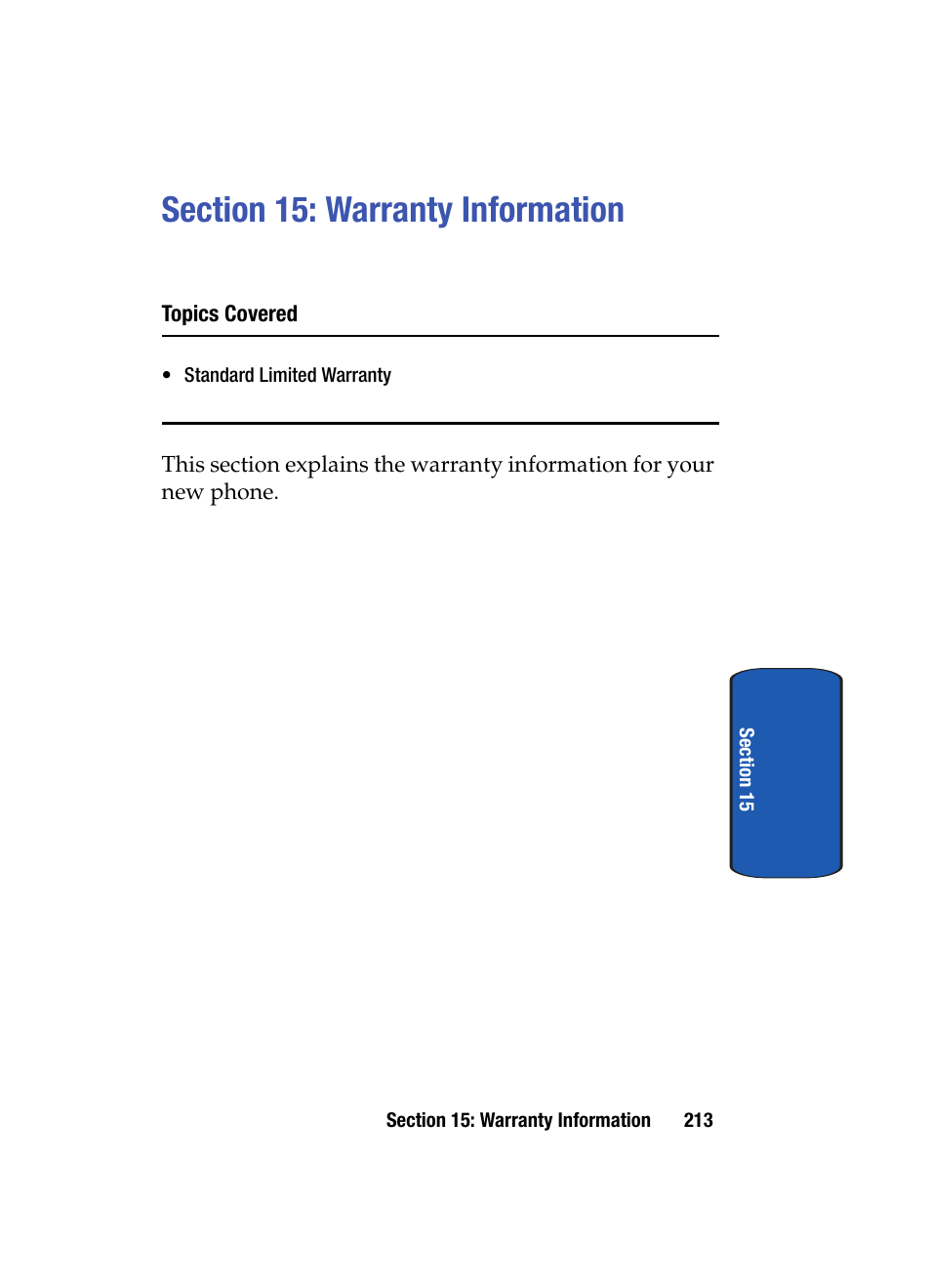 Section 15: warranty information | Samsung SCH i830 User Manual | Page 213 / 224