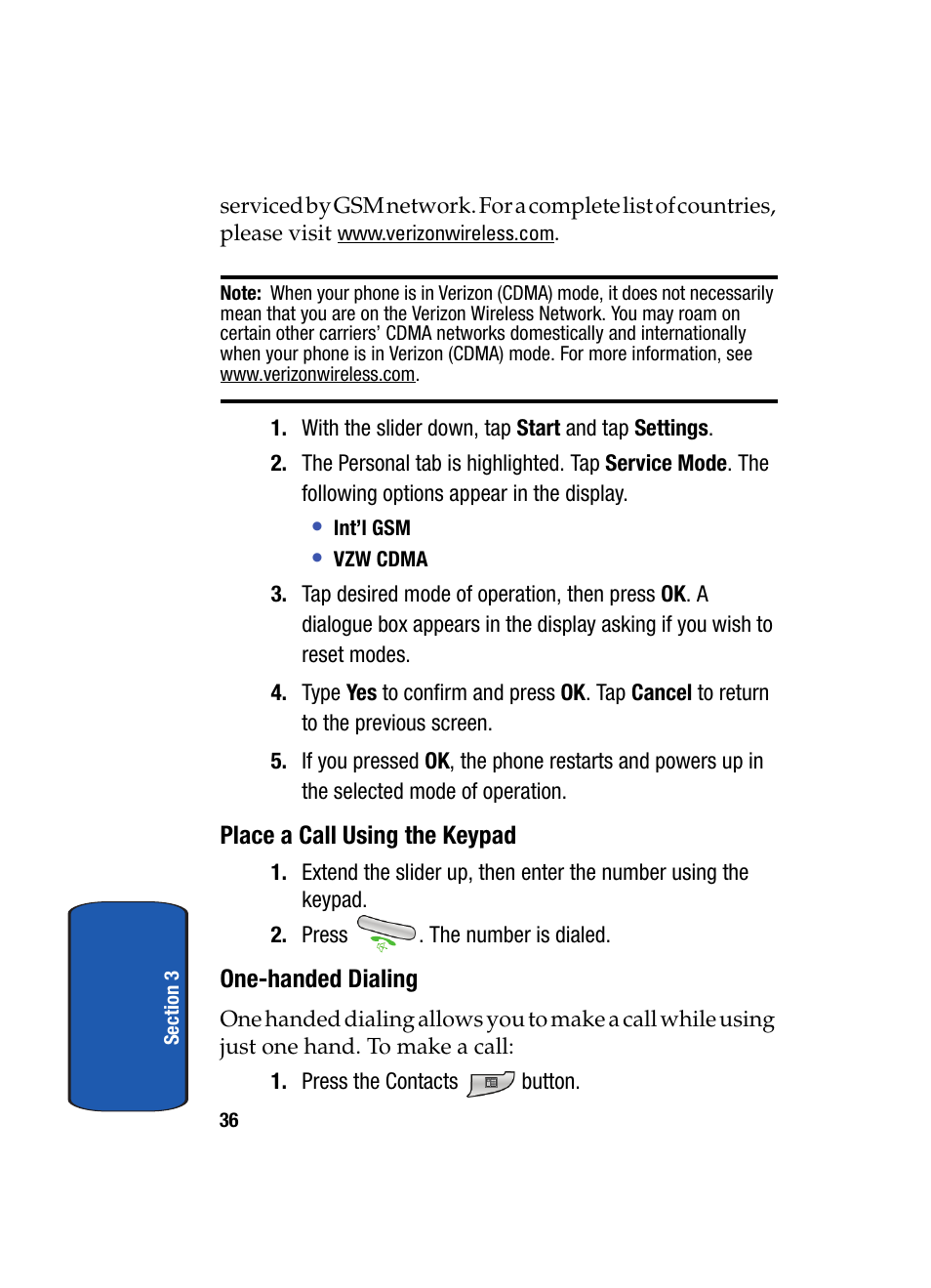 Place a call using the keypad, One-handed dialing | Samsung SCH i830 User Manual | Page 36 / 224