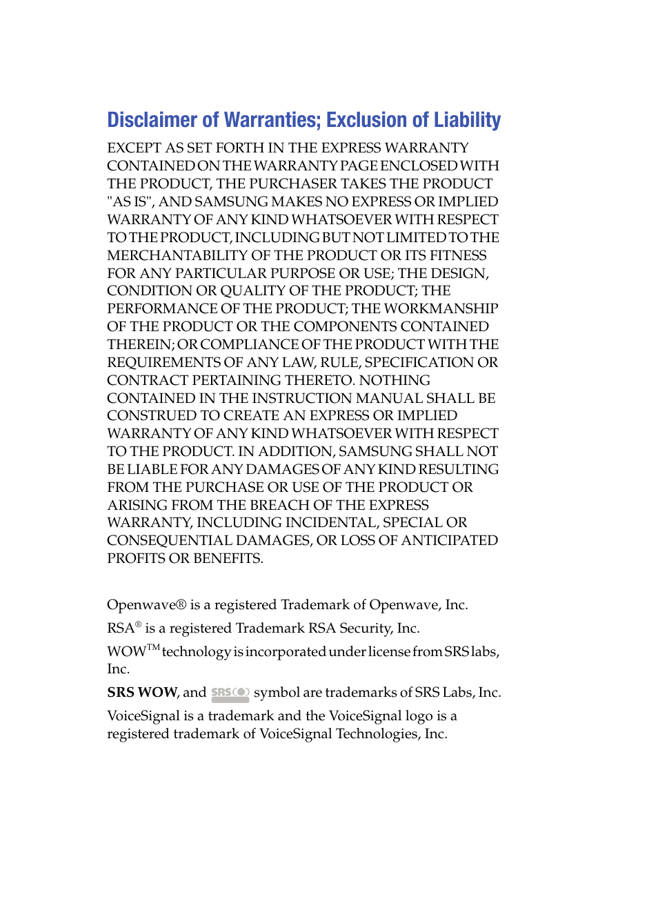 Disclaimer of warranties; exclusion of liability | Samsung SCH i830 User Manual | Page 4 / 224