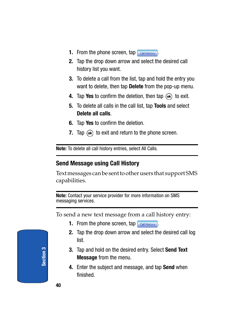 Send message using call history | Samsung SCH i830 User Manual | Page 40 / 224