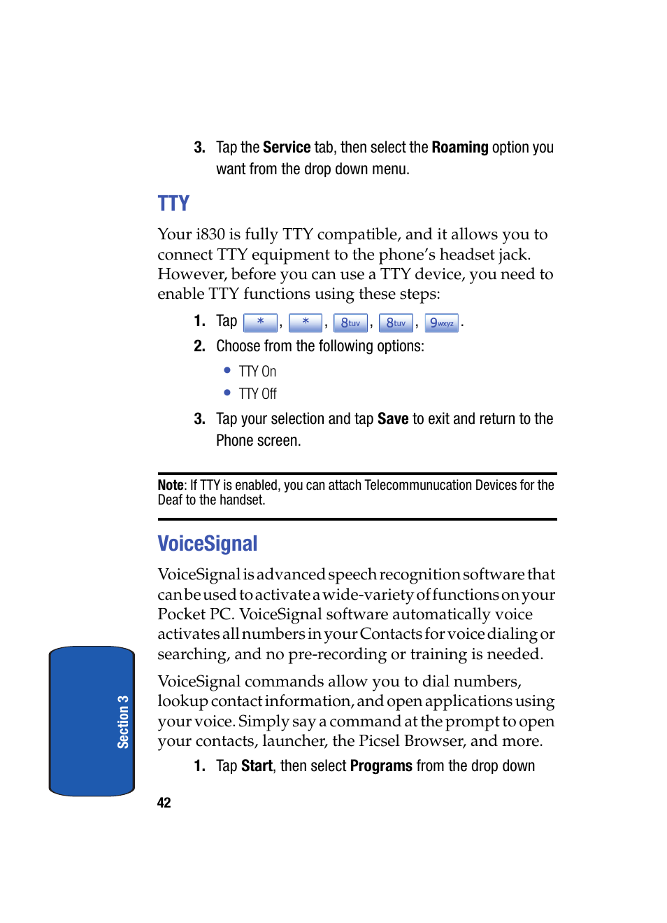 Voicesignal, Tty voicesignal | Samsung SCH i830 User Manual | Page 42 / 224