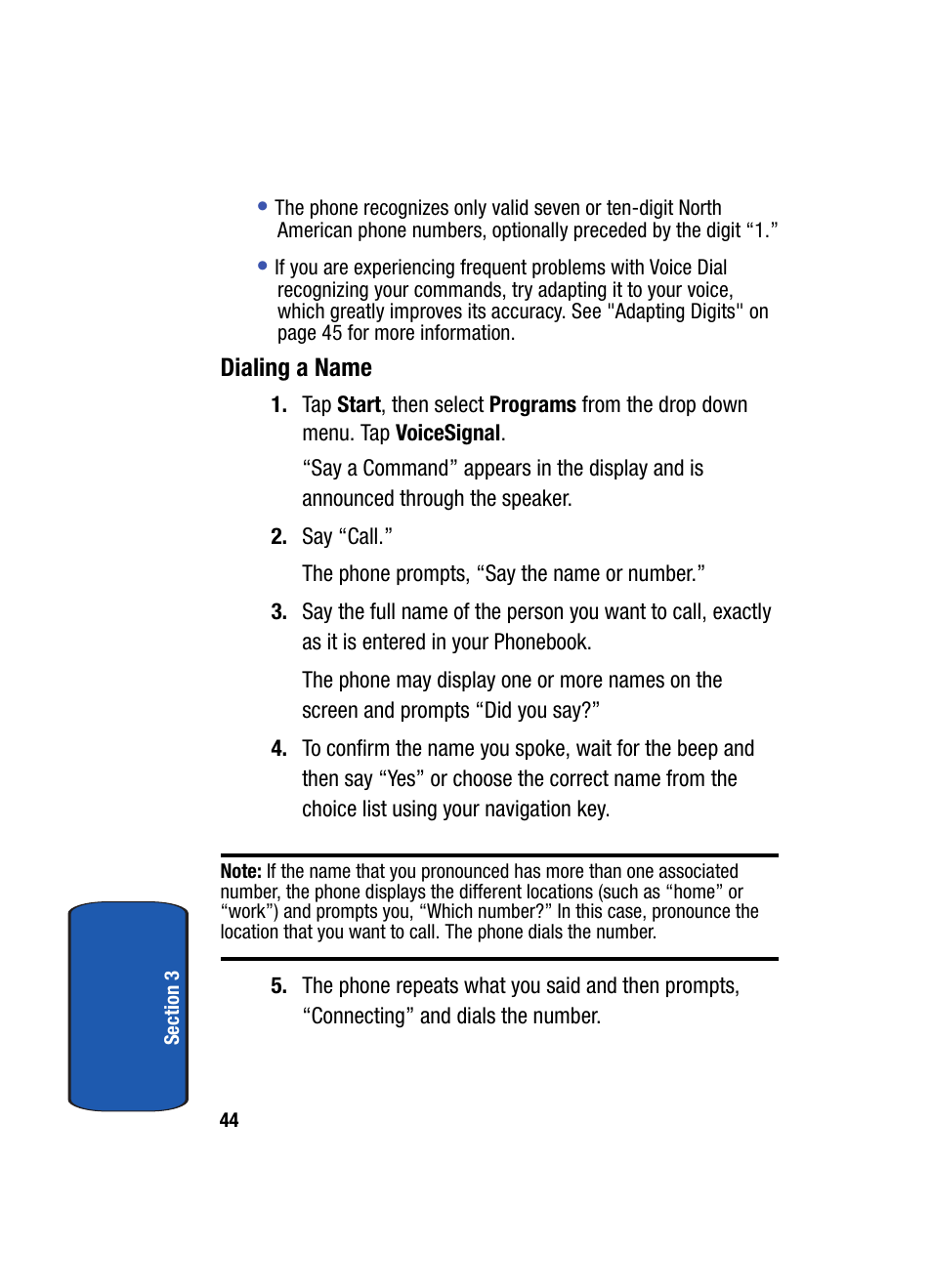 Dialing a name | Samsung SCH i830 User Manual | Page 44 / 224