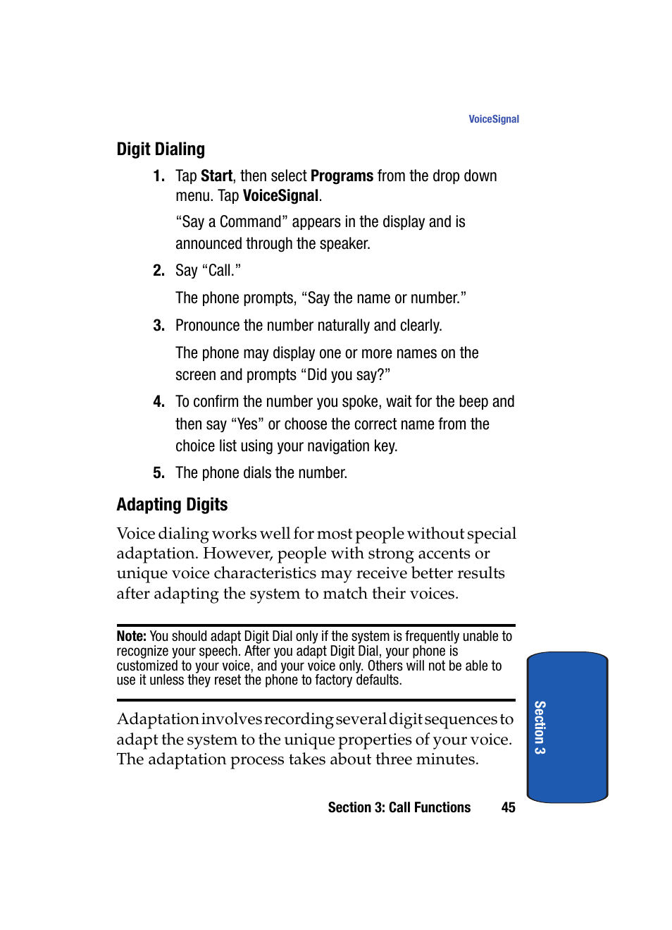 Digit dialing, Adapting digits | Samsung SCH i830 User Manual | Page 45 / 224