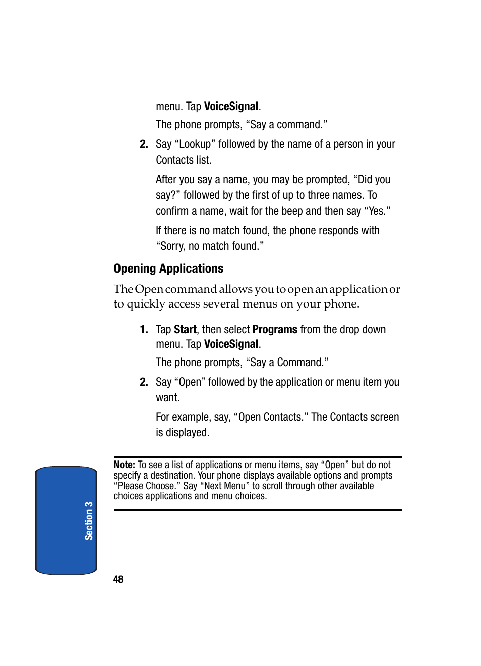 Opening applications | Samsung SCH i830 User Manual | Page 48 / 224