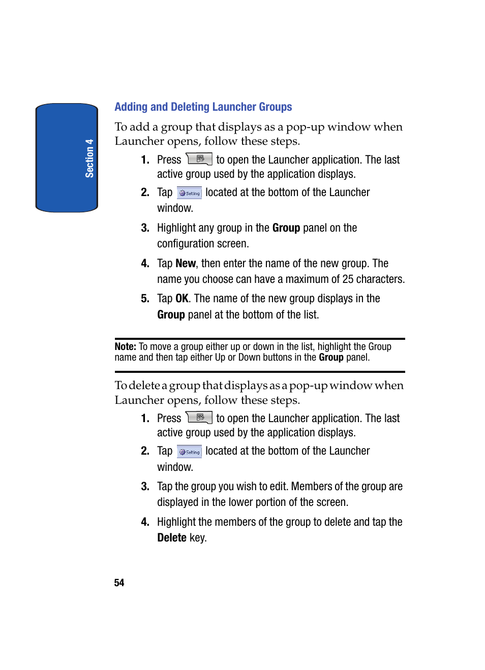 Adding and deleting launcher groups | Samsung SCH i830 User Manual | Page 54 / 224