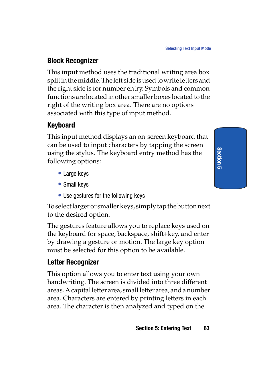 Block recognizer, Keyboard, Letter recognizer | Samsung SCH i830 User Manual | Page 63 / 224