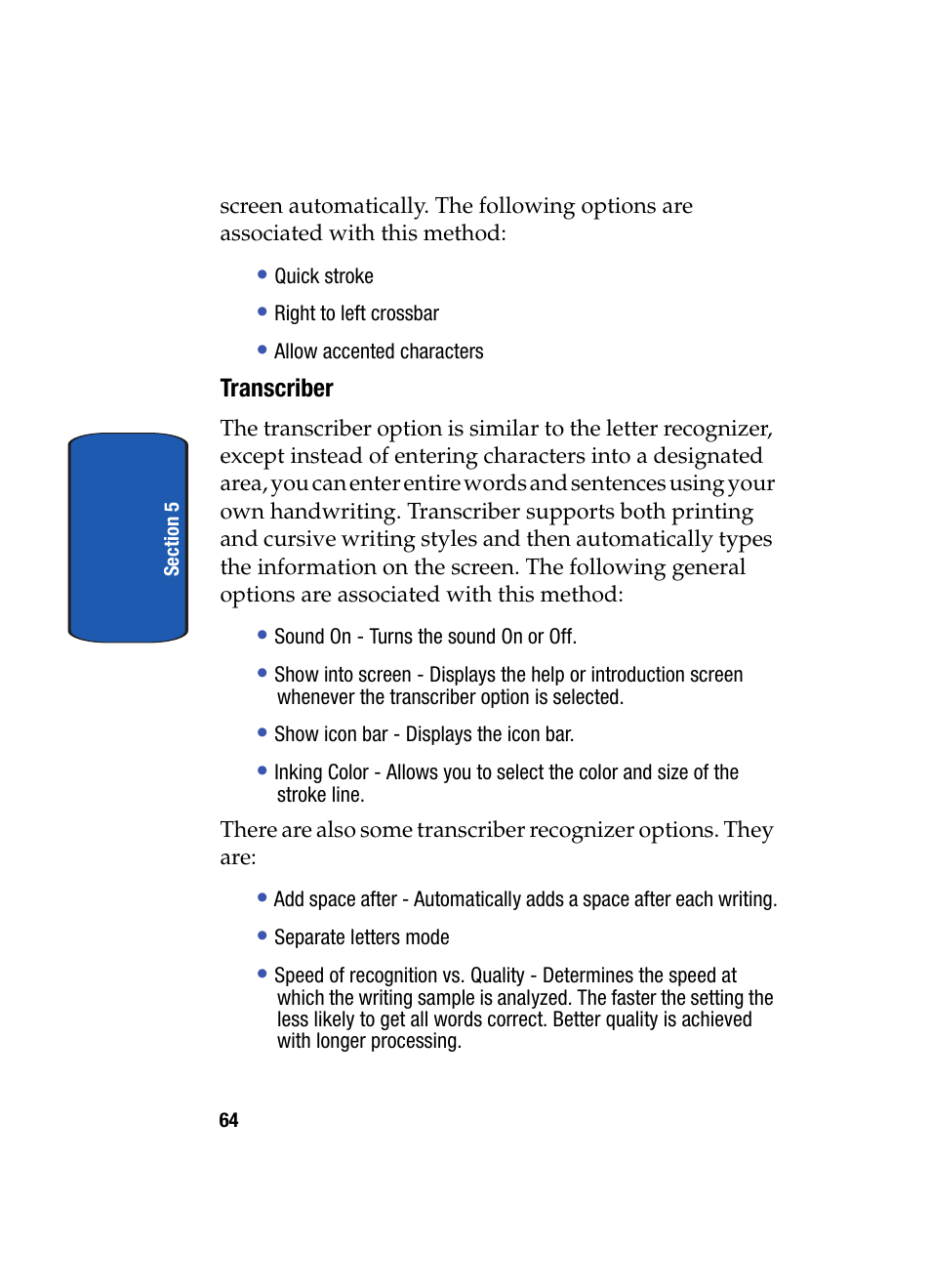Transcriber | Samsung SCH i830 User Manual | Page 64 / 224