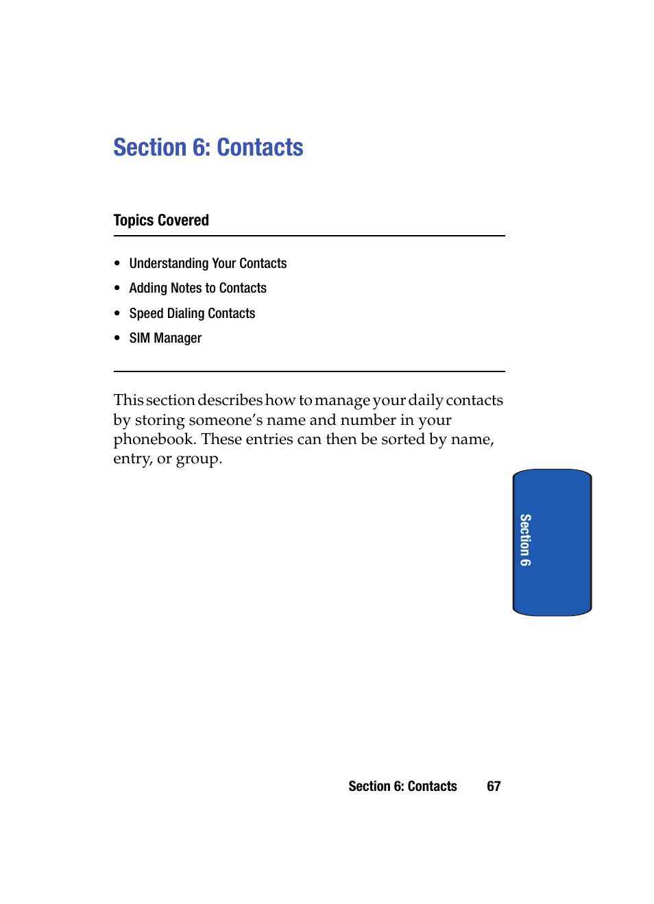 Section 6: contacts | Samsung SCH i830 User Manual | Page 67 / 224