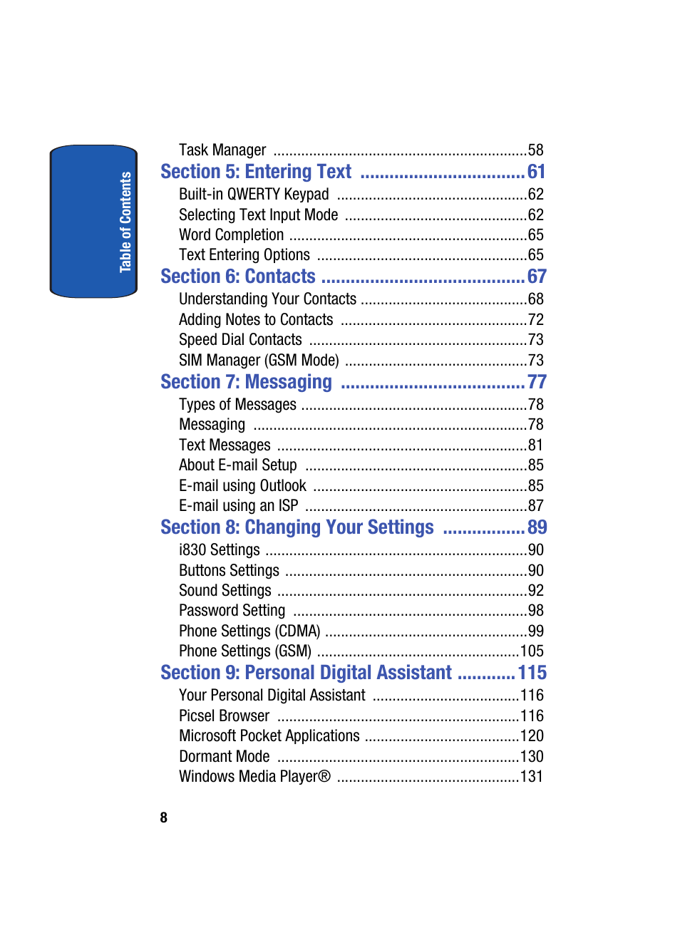Samsung SCH i830 User Manual | Page 8 / 224