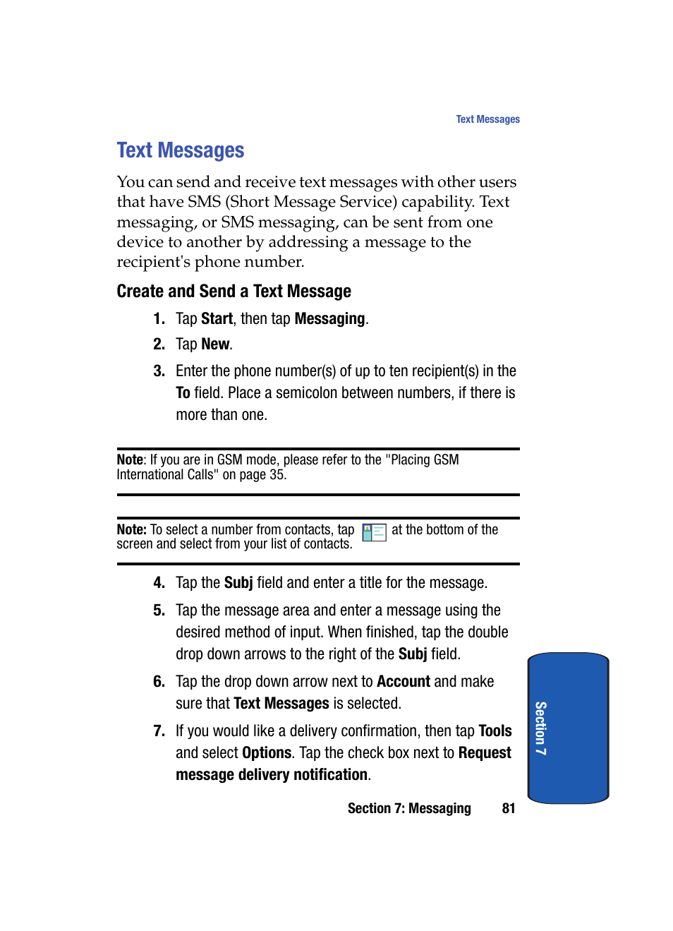 Text messages, Create and send a text message | Samsung SCH i830 User Manual | Page 81 / 224