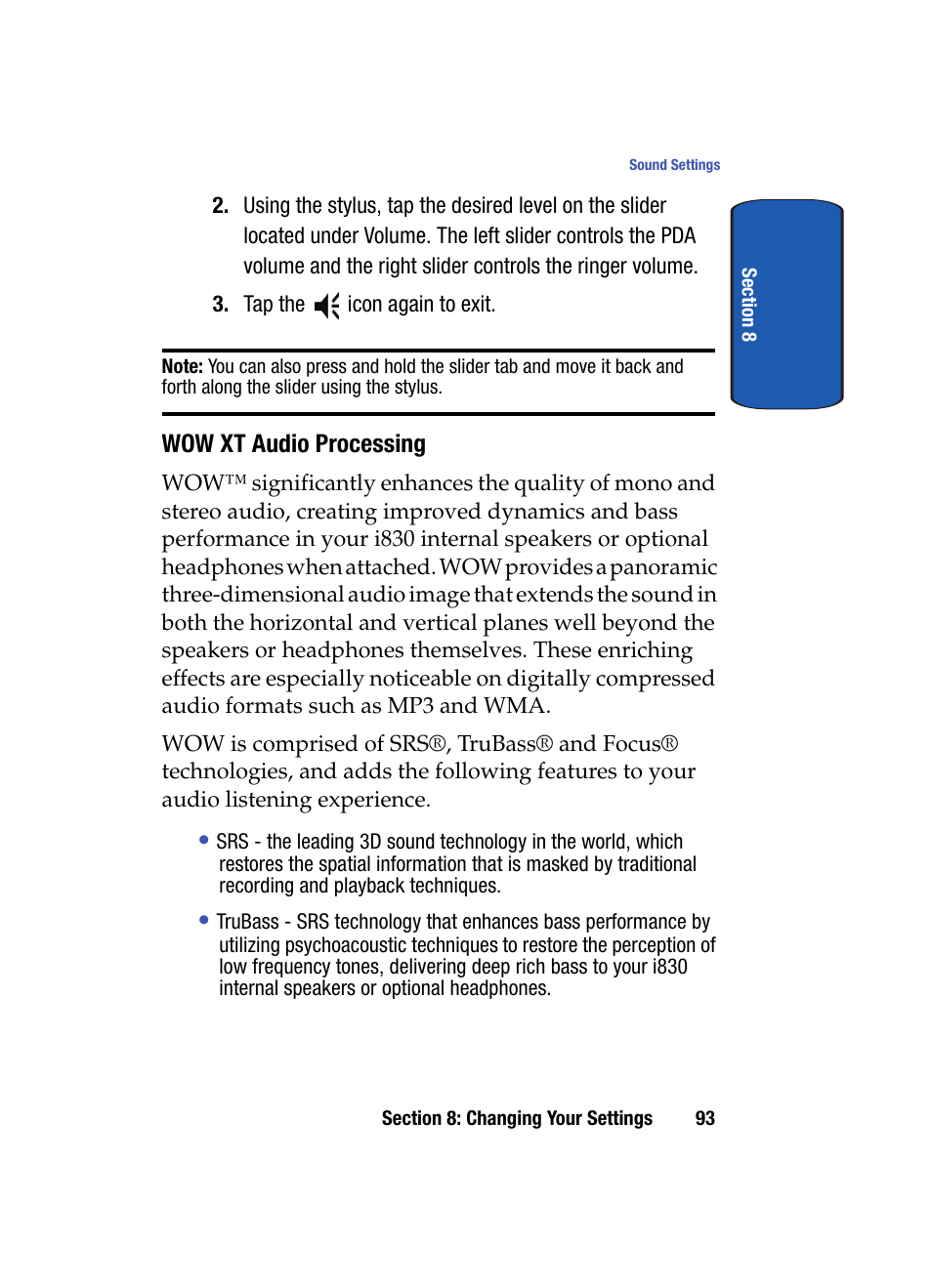 Wow xt audio processing | Samsung SCH i830 User Manual | Page 93 / 224