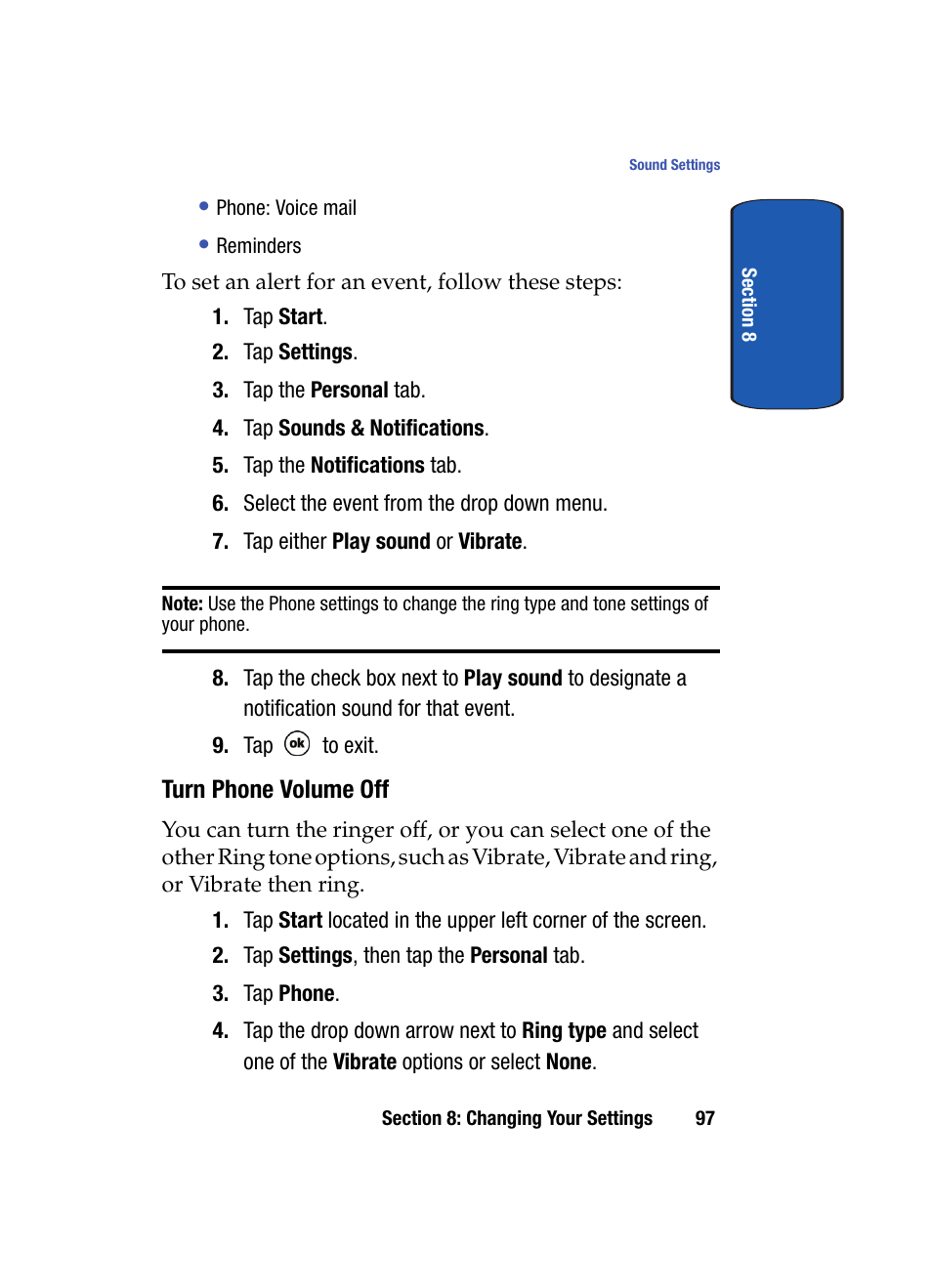 Turn phone volume off | Samsung SCH i830 User Manual | Page 97 / 224