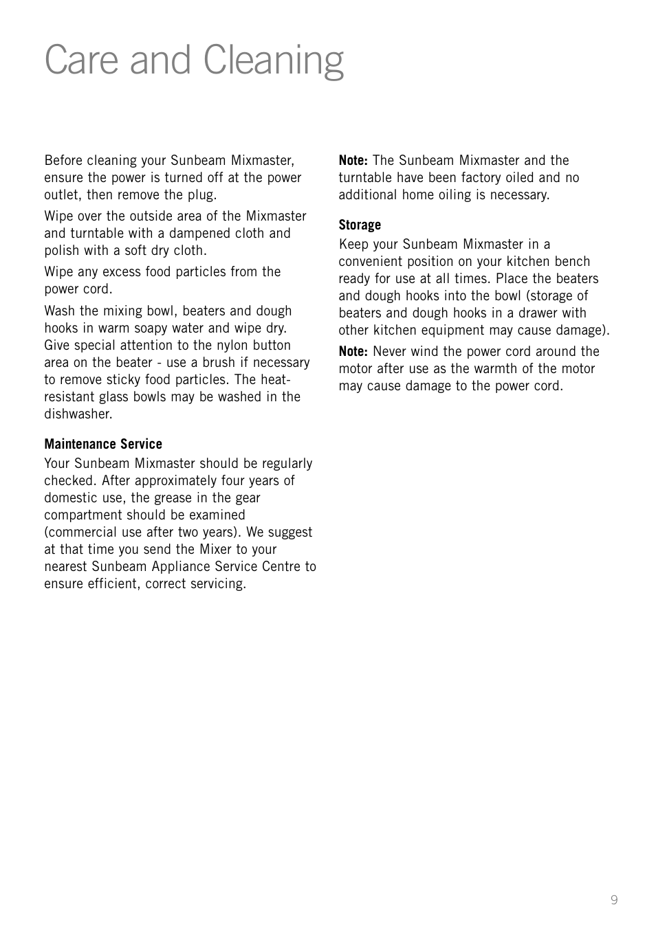 Care and cleaning | Sunbeam MX001 User Manual | Page 11 / 40