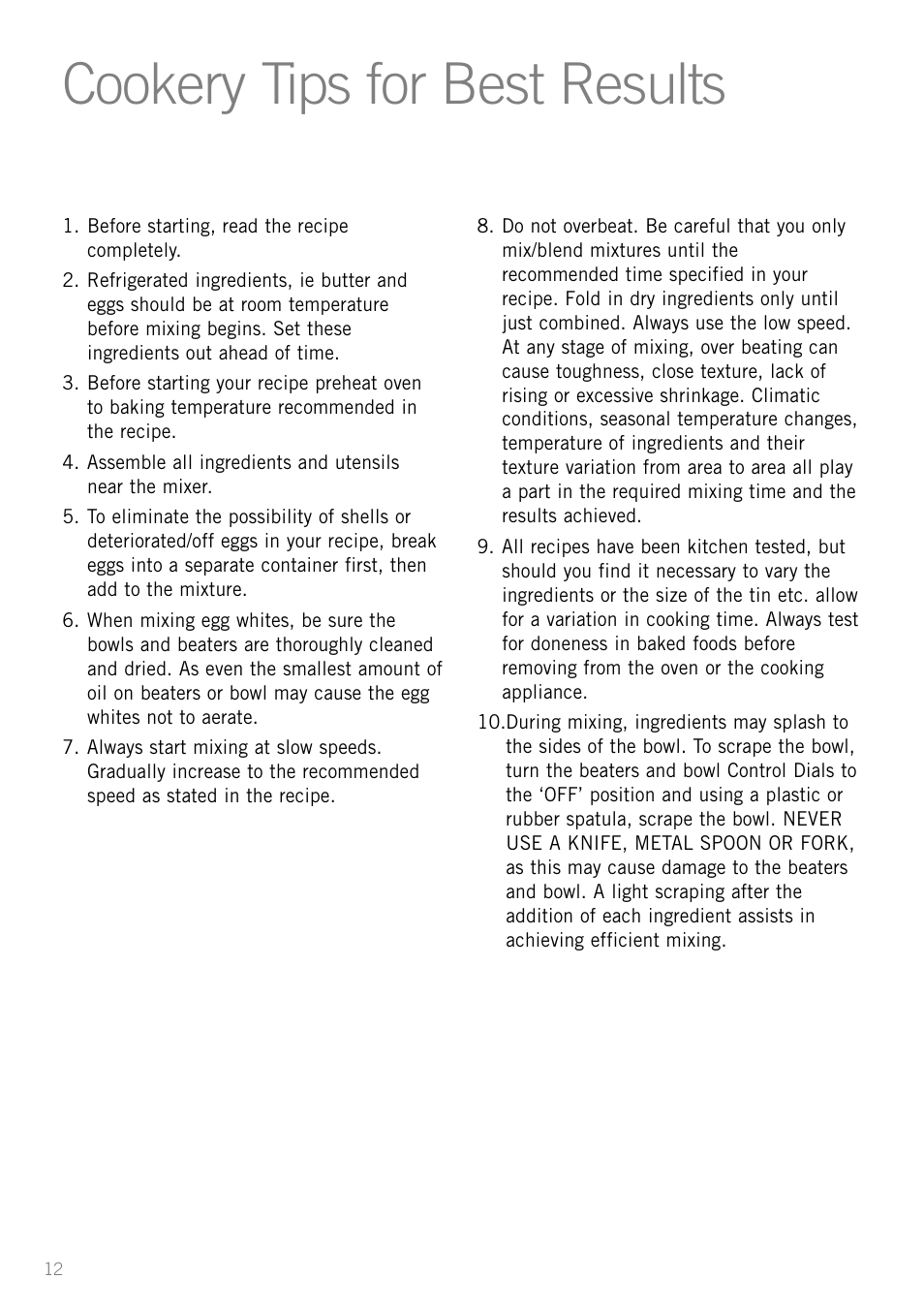 Cookery tips for best results | Sunbeam MX001 User Manual | Page 14 / 40