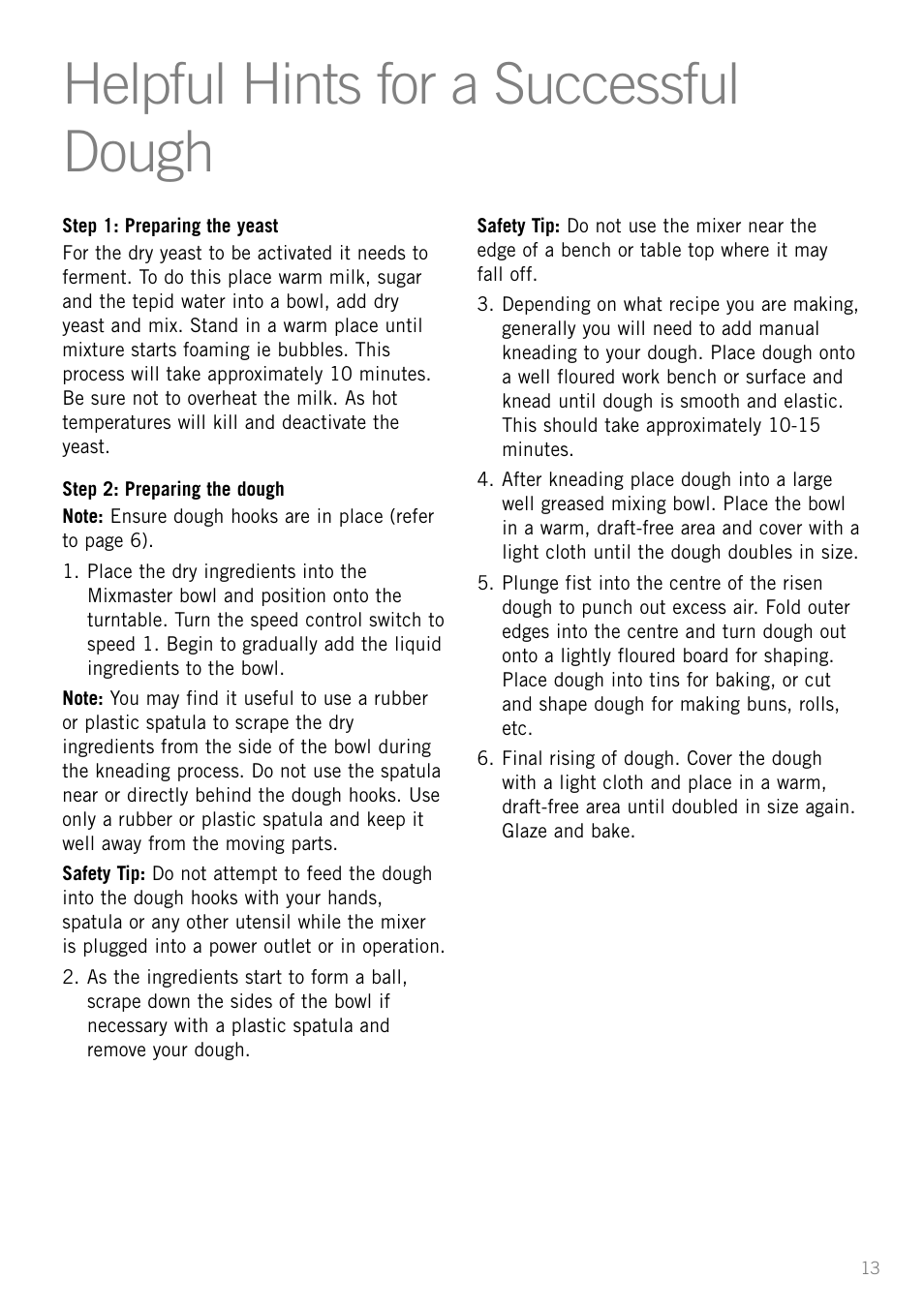 Helpful hints for a successful dough | Sunbeam MX001 User Manual | Page 15 / 40