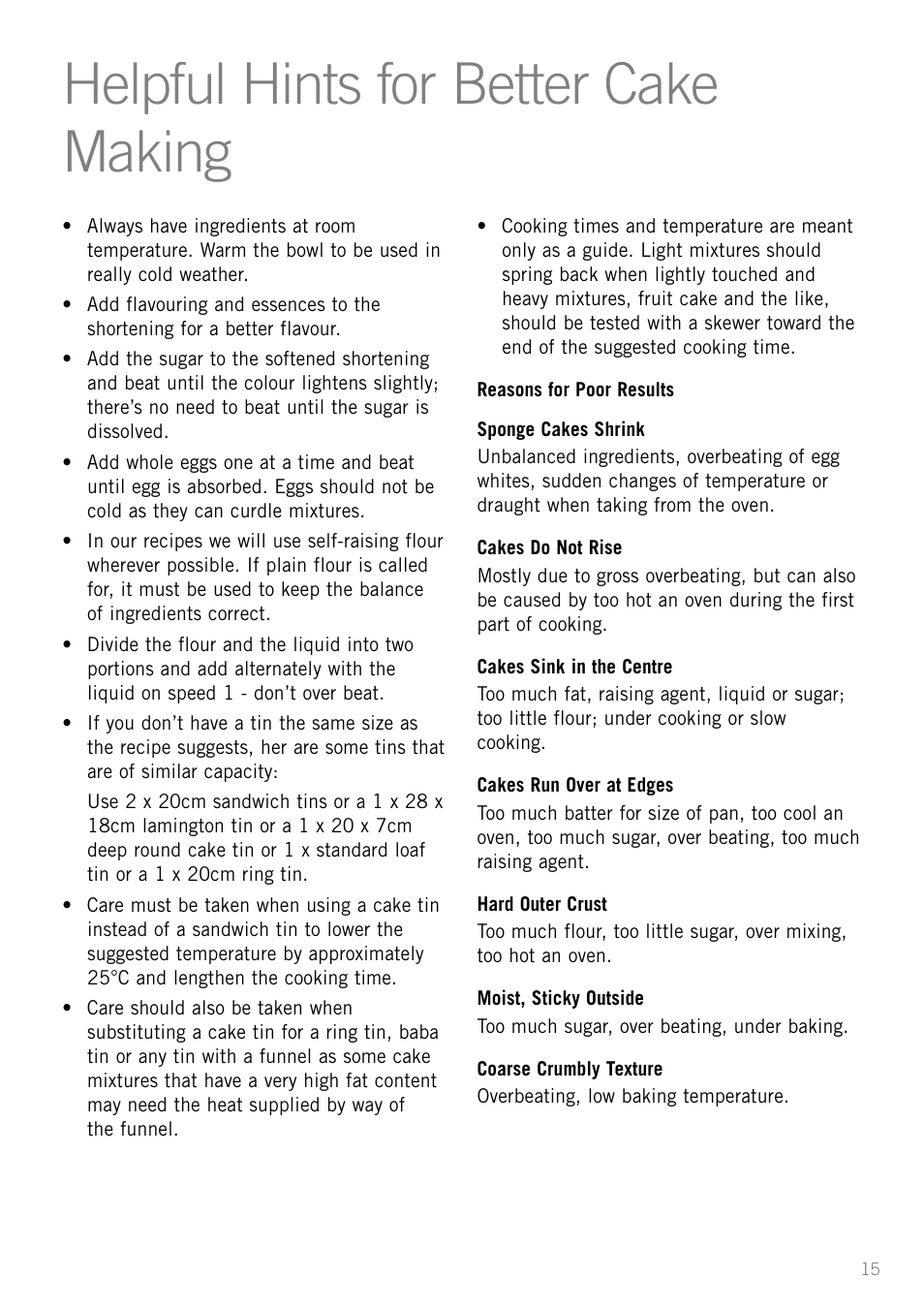 Helpful hints for better cake making | Sunbeam MX001 User Manual | Page 17 / 40