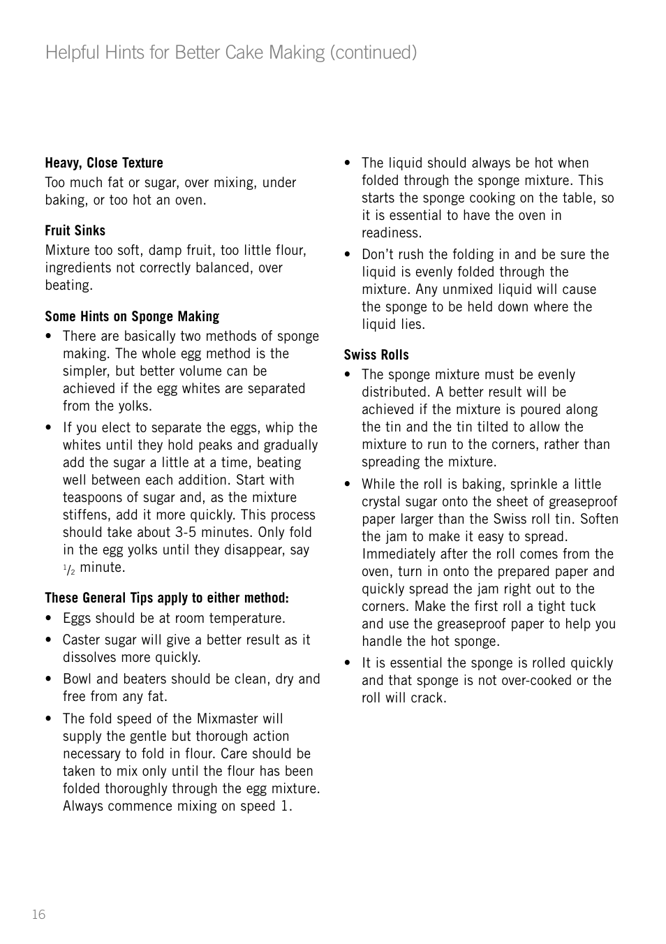 Helpful hints for better cake making (continued) | Sunbeam MX001 User Manual | Page 18 / 40