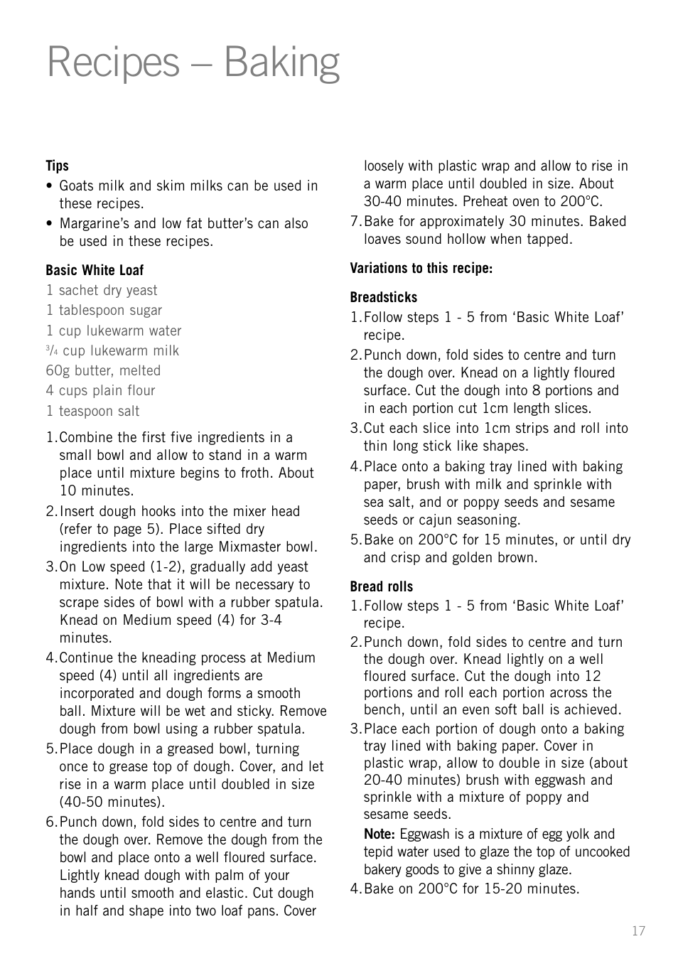 Recipes – baking | Sunbeam MX001 User Manual | Page 19 / 40